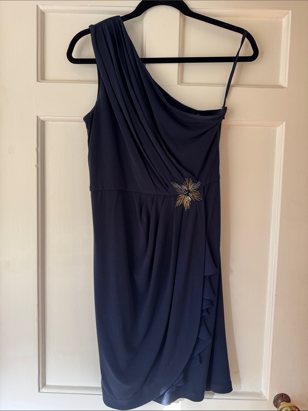 Max & Cleo Navy One-Shoulder Mini Dress with Gold Accent